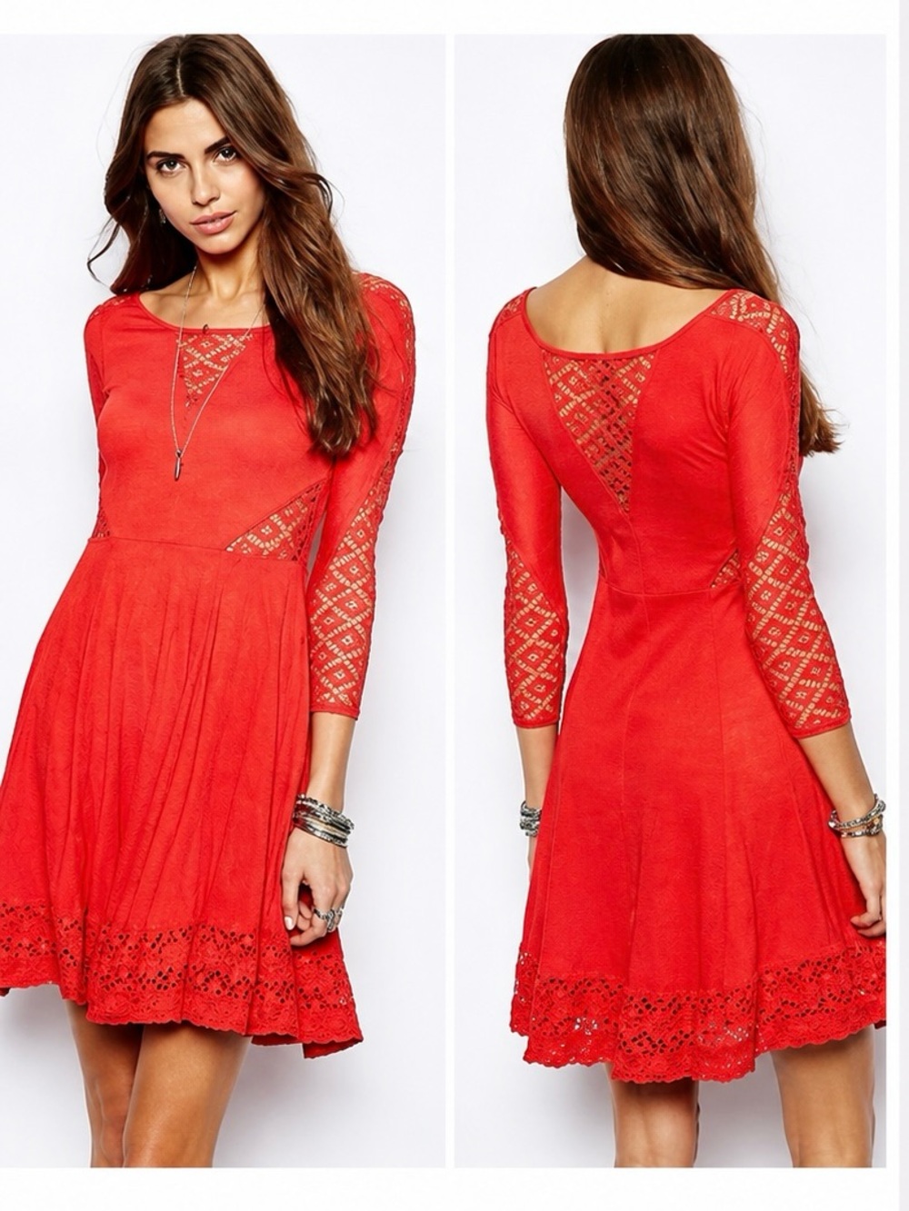 ♥️ FREE PEOPLE Long Sleeved Lace Mini Dress. Size MEDIUM. Good Condition! - Picture 4 of 8
